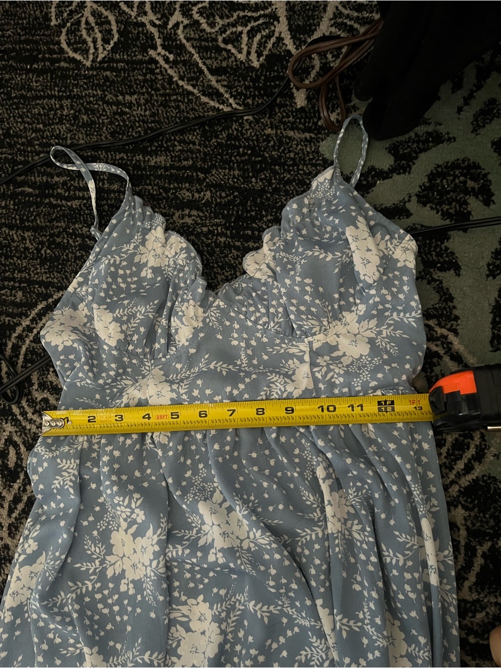 Light Blue Floral Maxi dress size s. Dress is 47 inches long w/adjustable straps - Picture 4 of 5